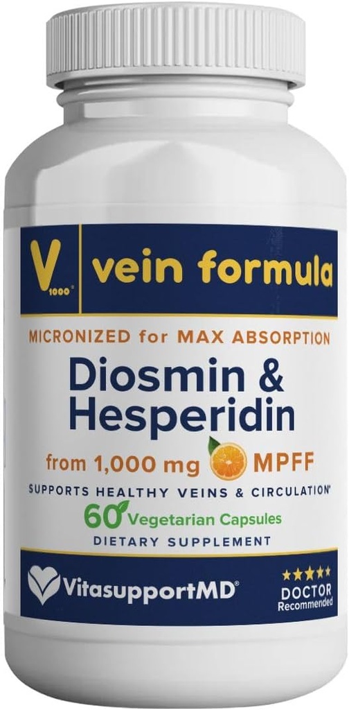 Vein Formel - Diosmin Hesperidin 1000 mg fra MPFF, 60 kapsler, blodcirkulation og ben Vein Kosttilskud, mikroniseret bioflavonoider til vein sundhed