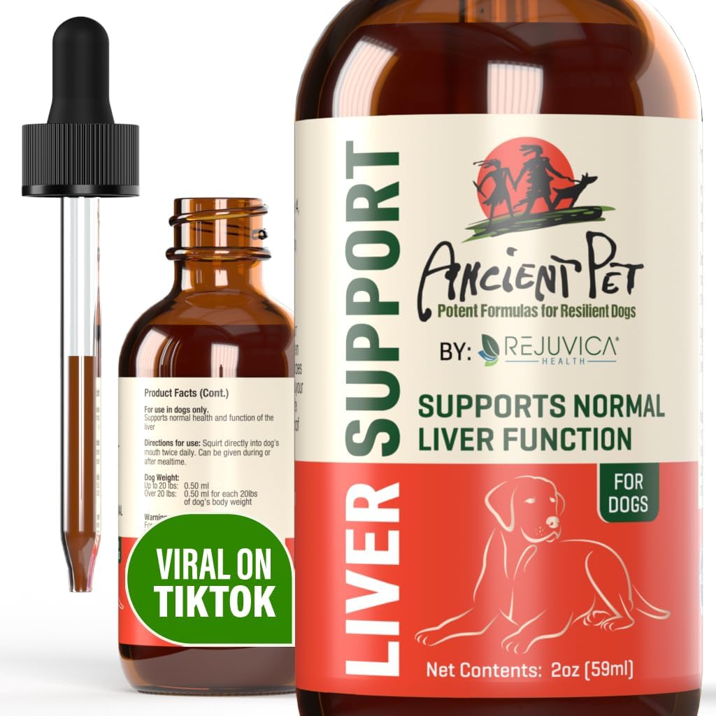 Ancient kæledyr leverstøtte til hunde & katte - Simple flydende levering, blander nemt med mad eller vand - Milk Thistle, Mælkebøtte & Artiskoke - Forbedret absorption - 2 fl oz