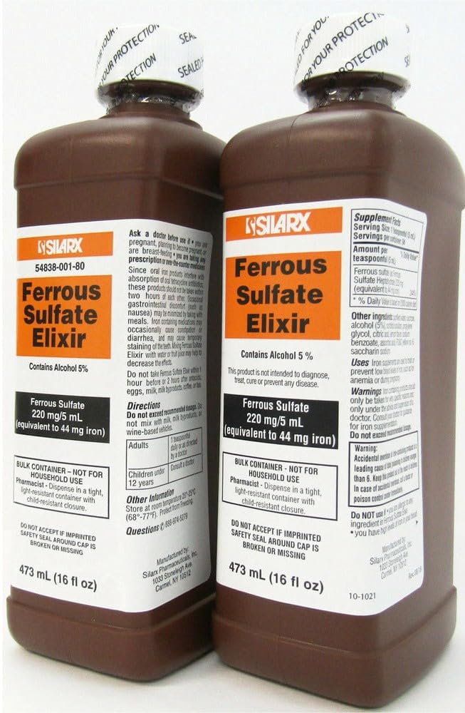 Ferrosulfate Elixir 220mg / 5mL 16oz Flaske - 2 Pack