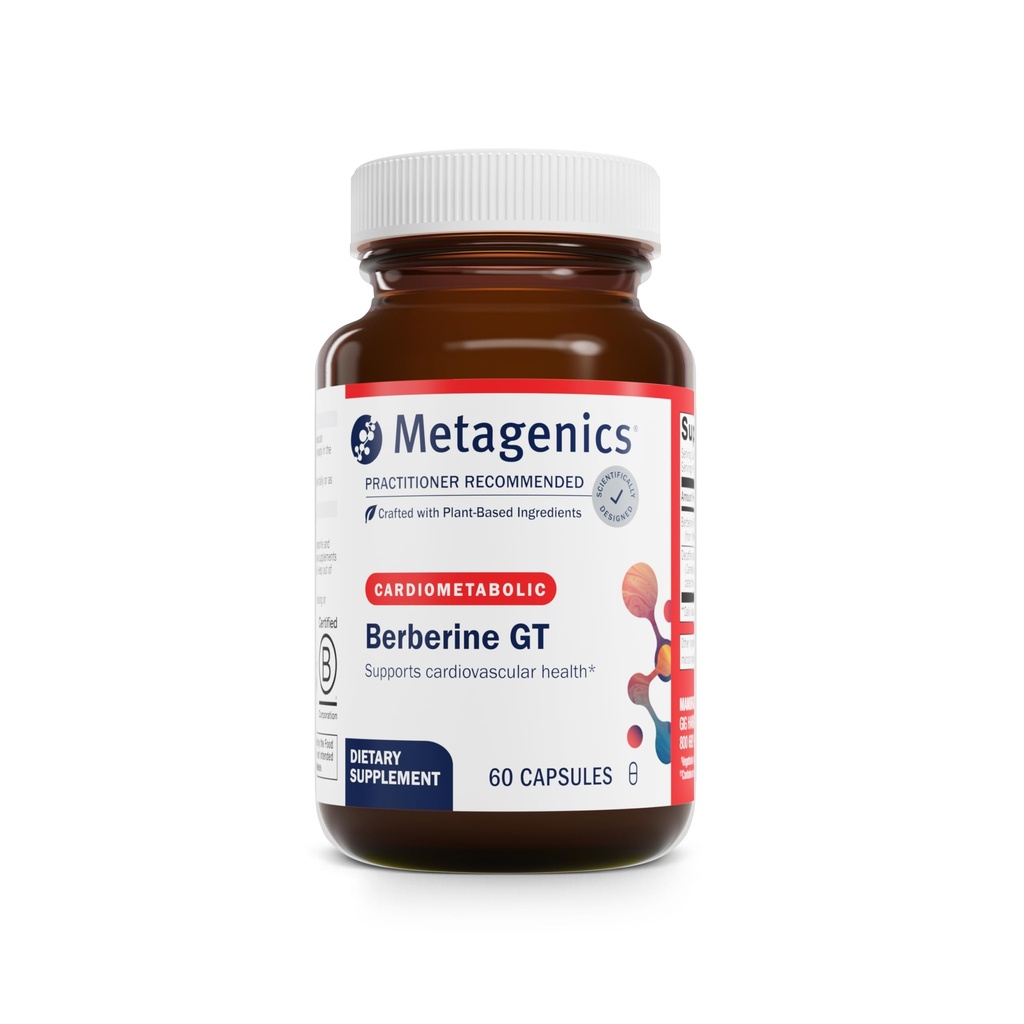 Metagenics Berberine GT - Berberine Supplement 500 mg - Understøtter hjertesundhed, sund kolesterol, triglycerid & kulhydrat Metabolisme - Non-GMO, Gluten- Free, Vegetar - 60 Kapsler