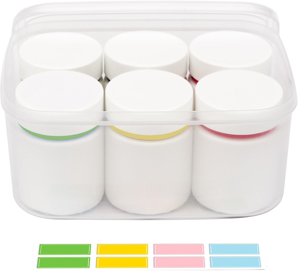 Farverige Tomme Plastic Pill flaske Organizer med etiketter medicin Vitamin flaske Kemiske beholdere med Caps, 6stk (100ml)