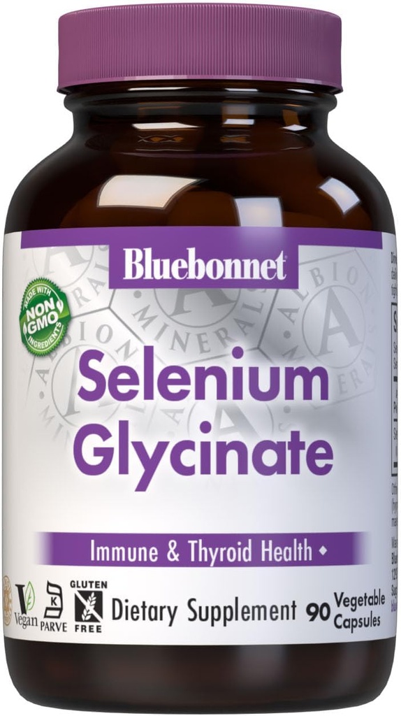 Bluebonnet Nutrition Albion Selenium Glycinate, immunforsvar *, Thyroid Health *, Soy- Free, Gluten- Free, Non- GMO, Kosher Certified, Dairy- Free, Vegan, 90 Vegetabilske kapsler, 90 Servere
