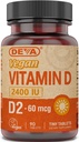 DEVA Vegan Vitamin D2 60 mcg 2400 IE, Ergocalciferol tillæg med ingen animalske ingredienser, 90 tabletter, 1- pakning