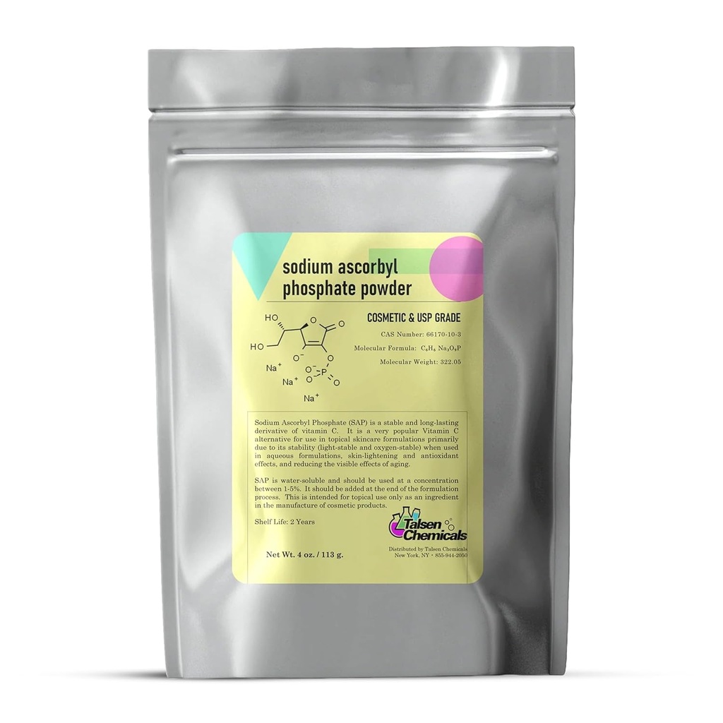 Natrium Ascorbylphosphat SAP pulver - Stabil C-vitamin Derivativ, Antioxidant til DIY hudpleje (4 Ounce / 113g)