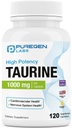 Puregen Labs Taurine 1000mg [høj potens] 120 Veg Kapsler Budding124; Ingen skadelige Additiver Budding124; Non- GMO, NO Gluten og Dairy, understøtter hjerte sundhed og muskel Inddrivelse Budding124; 120 Servering Budding124; Lavet i USA