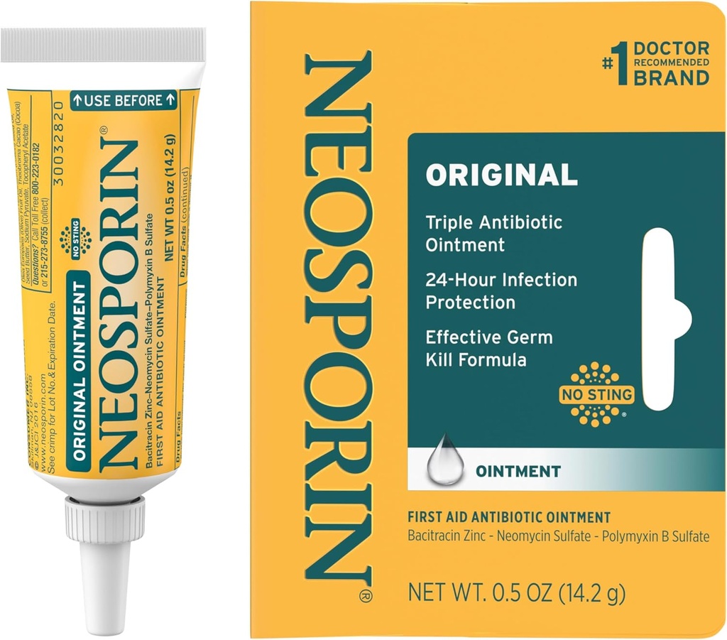 Neosporin Original førstehjælp Antibiotisk Salve med Bacitracin Zink til infektion beskyttelse, Sårpleje behandling & Scar udseende Minimizer for mindre cuts, Scrapes og Burns, .5 oz