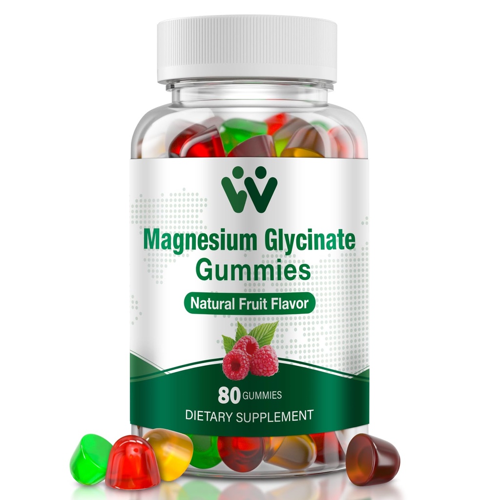 Magnesium Glycinate Gummies 400 Mg, Sugar- Free Magnesium Gummies for børn og voksne med L- Threonate, Calcium & Vitaminer B6 + D3, 80 Greve Magnesium Glycinate Gummium blandet frugtsmag