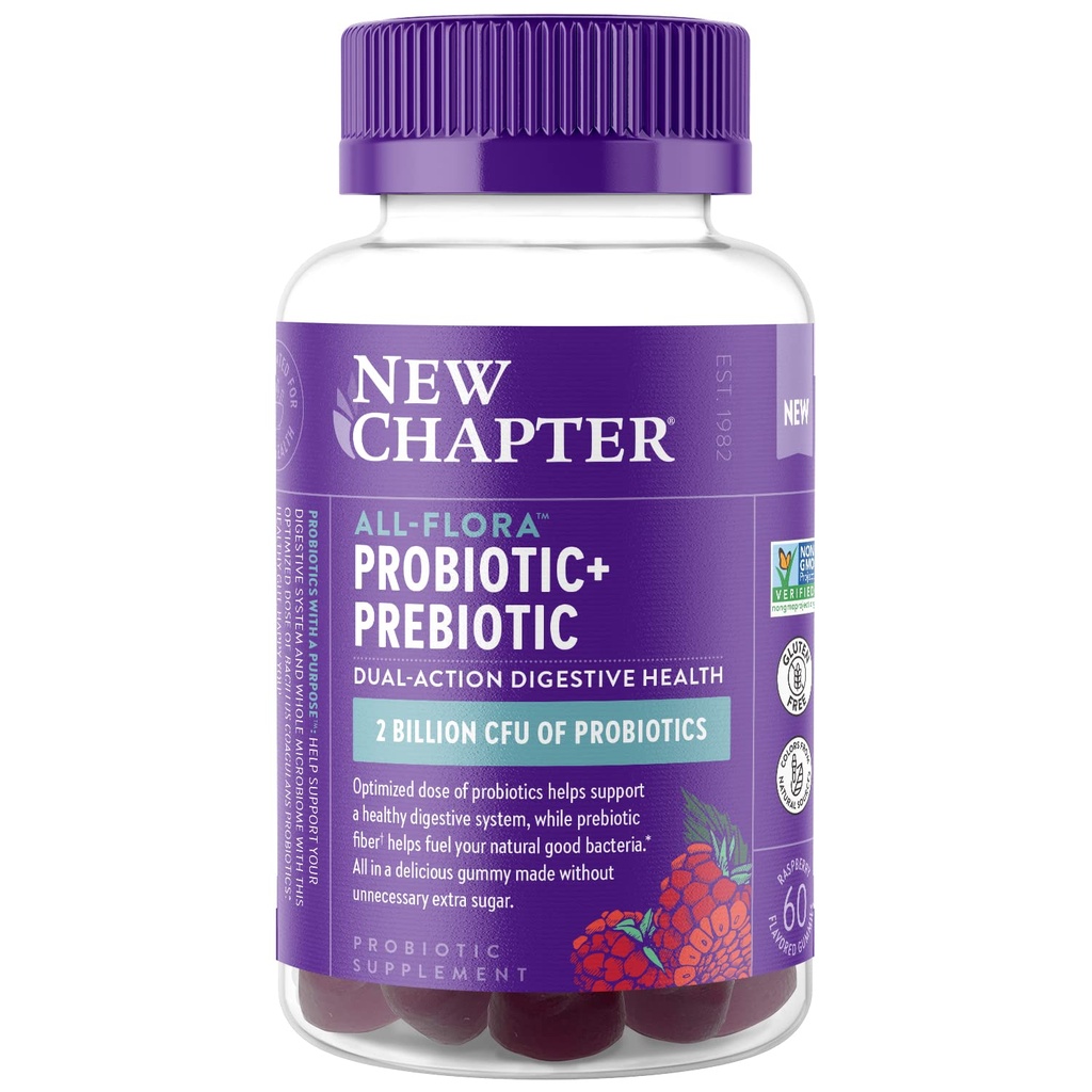 Nyt kapitel Probiotiske Gumier for kvinder og mænd, All- Flora (1 måned Tilgang) - 55% mindre sukker +, Formuleret til holistisk Gut Health Support med Probiotika + Prebiotic Fiber + 100% Vegan + Non- GMO