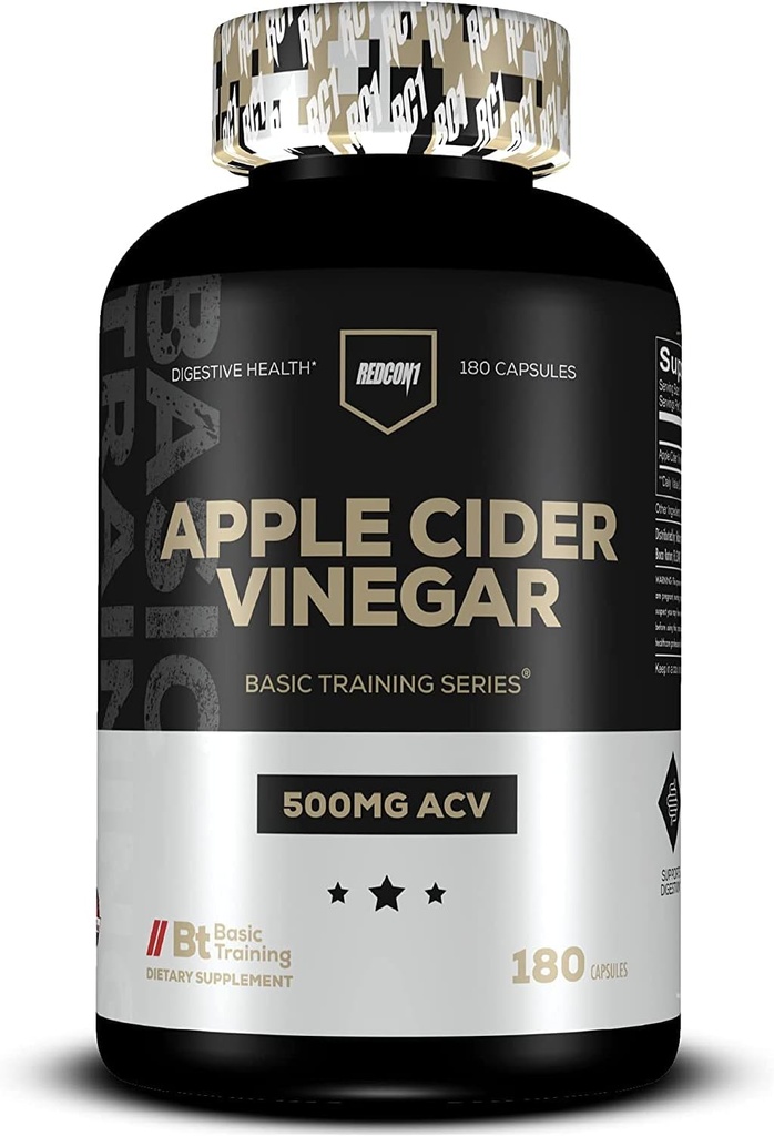 REDCON1 Apple Cider Vineddike kapsler - for Gut Health & Sund Metabolisme - Daglig antioxidant supplement til at fremme sund Gut - for mænd og kvinder, Basic Training Series (180 kapsler)