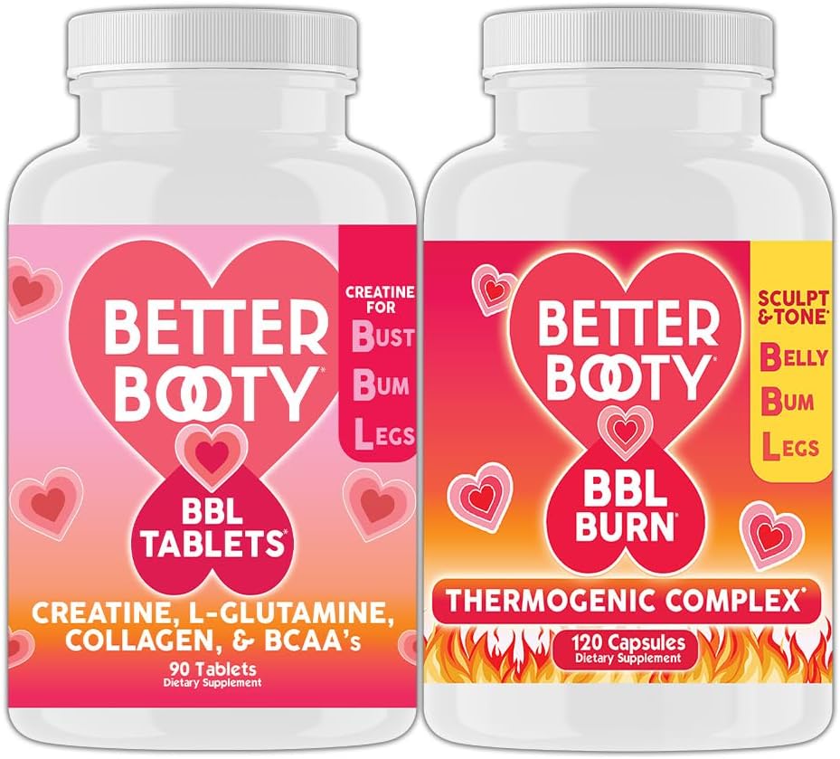 Angry Supplements Better Booty Women 's Creatin BBL Combo: BBL Tablets (90ct) w. Creatin, Glutamin, BCAA' s, Collagen + BBL Burn Thermogene Kapsler (120ct)