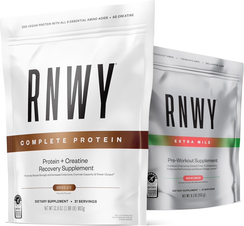 Chocolate Protein Powder Sour Watermelon Extra Mile Stim Free Preworkout Powder Bundle, 25g Vegan Protein, 5g Creatin Monohydrat Powder, 150mg fordøjelsesenzymer, 6g L- Citrullin