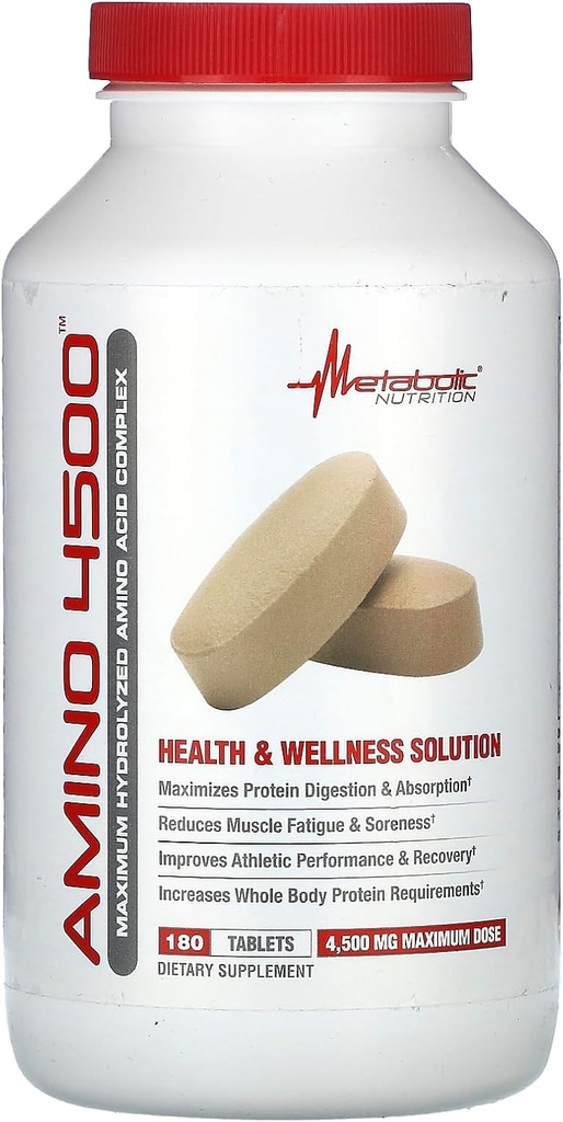 Metabolisk ernæring Amino 4500 tabletter Maksimal potens Hydrolyseret Aminosyre Complex 4500mg (180)