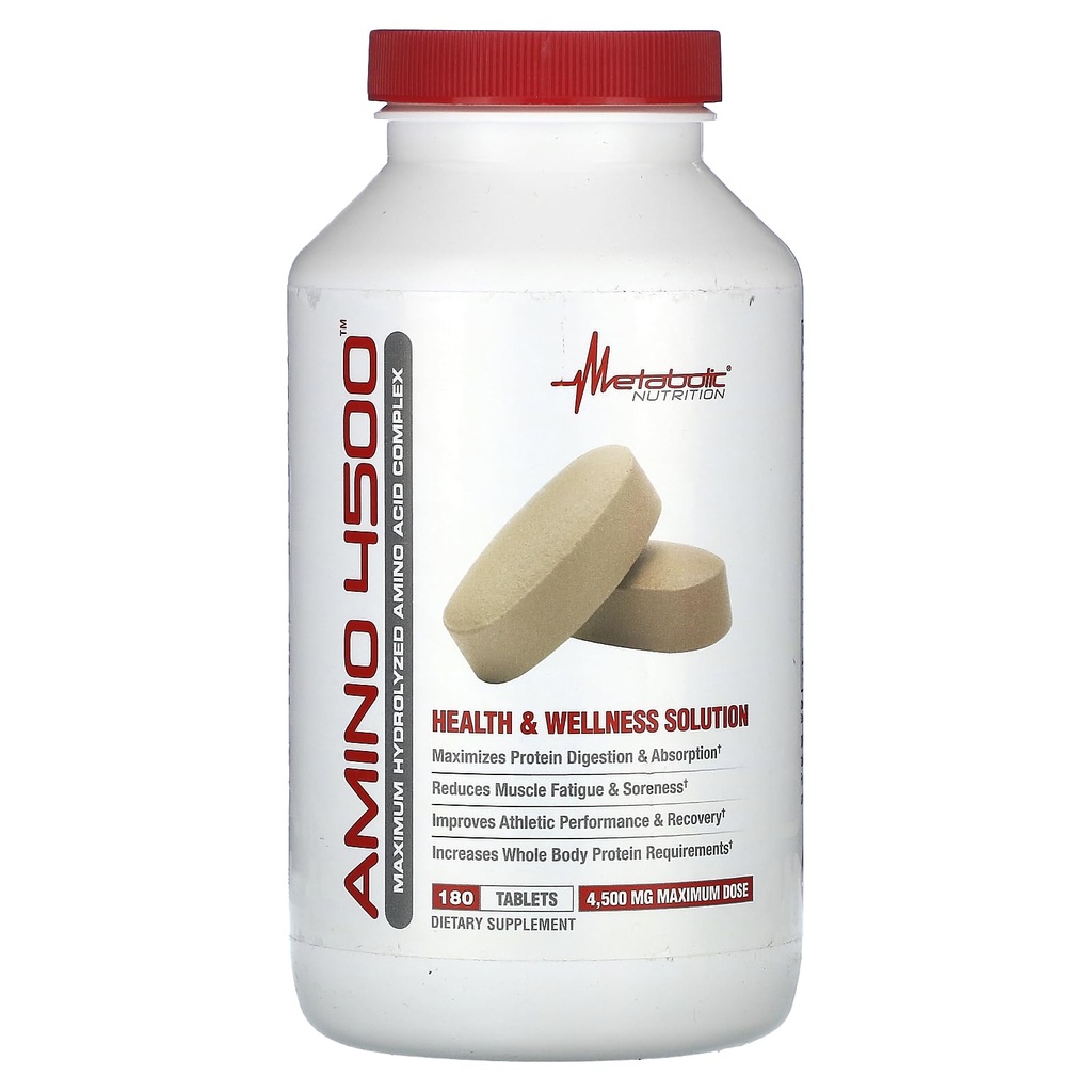 Metabolisk ernæring Amino 4500 tabletter Maksimal potens Hydrolyseret Aminosyre Complex 4500mg (180)