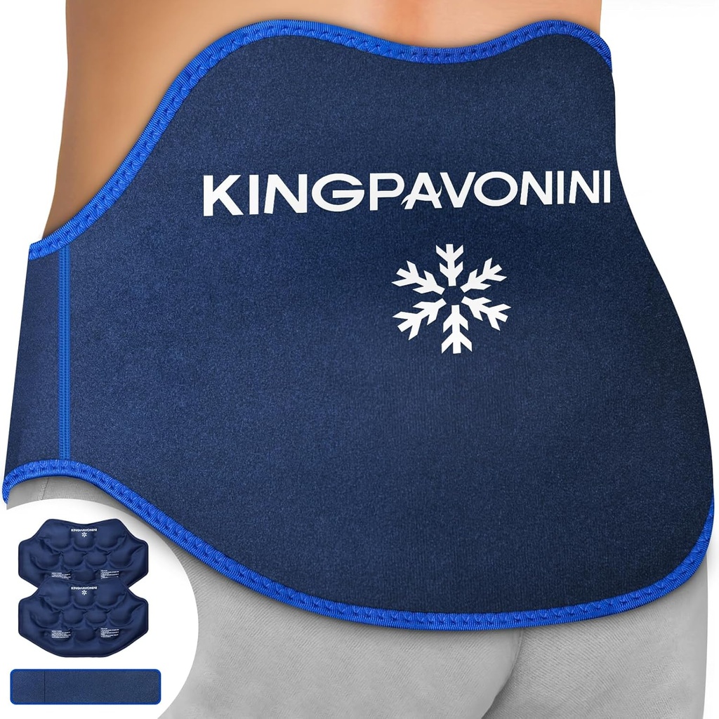 KingPavonini Ekstra stor Ice Pack til Rygsmerter Relief med forlængelsesrem, 2 Pack Genanvendelige Lavere Ryg Gel Ice Pack Wrap til Lumbar Kirurgi, Sciatica, Herniated Disc, Coccyx Pain, kold / varm terapi