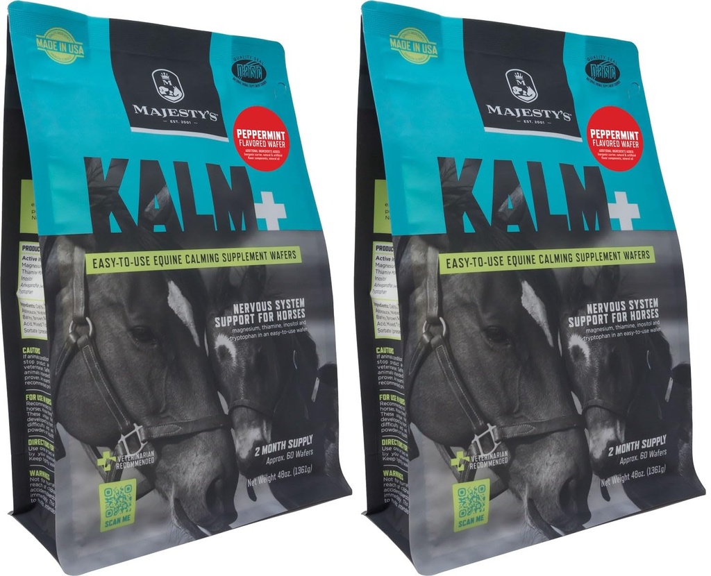 Majestætens Kalm + Wafers - Superior Horse / Equine Calming Supplement (pebermynte, 2 Pack (120 Tæl i alt))