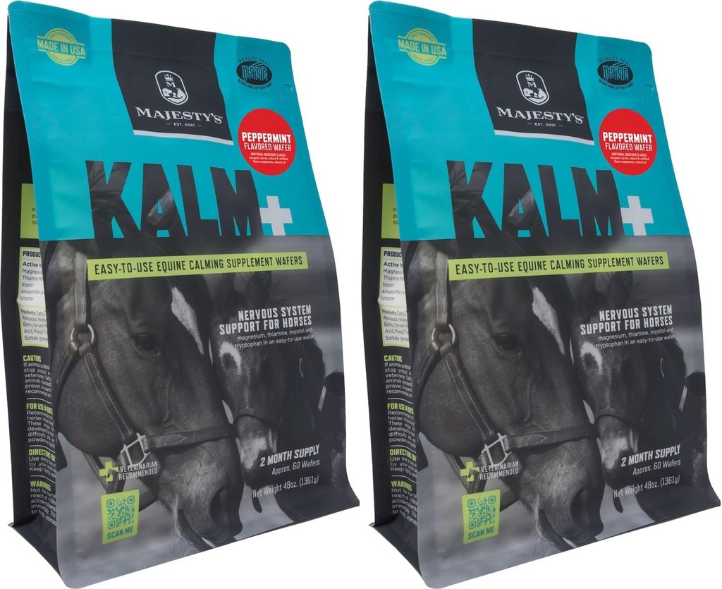 Majestætens Kalm + Wafers - Superior Horse / Equine Calming Supplement (pebermynte, 2 Pack (120 Tæl i alt))