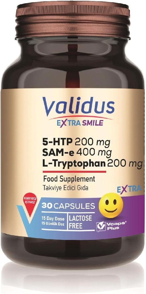 Validus Extra Smile 5- HTTP 200 mg + L- Tryptophan 200 mg + Sam- e 400 mg 30 kapsler (Vcaps Plus)