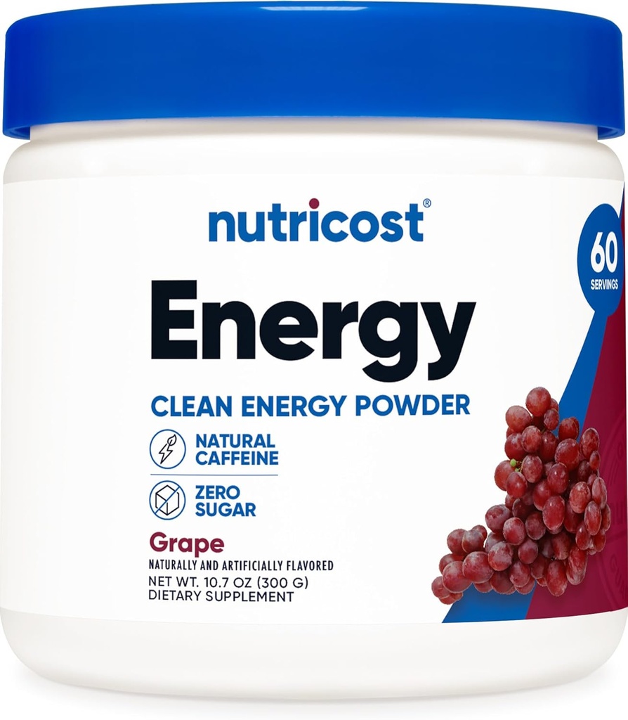 Nutricost Energy Drink Powder (Grape) (60 Serveringer) - Pre Workout Supplement med naturlige smagsstoffer - Non- GMO, Gluten- fri