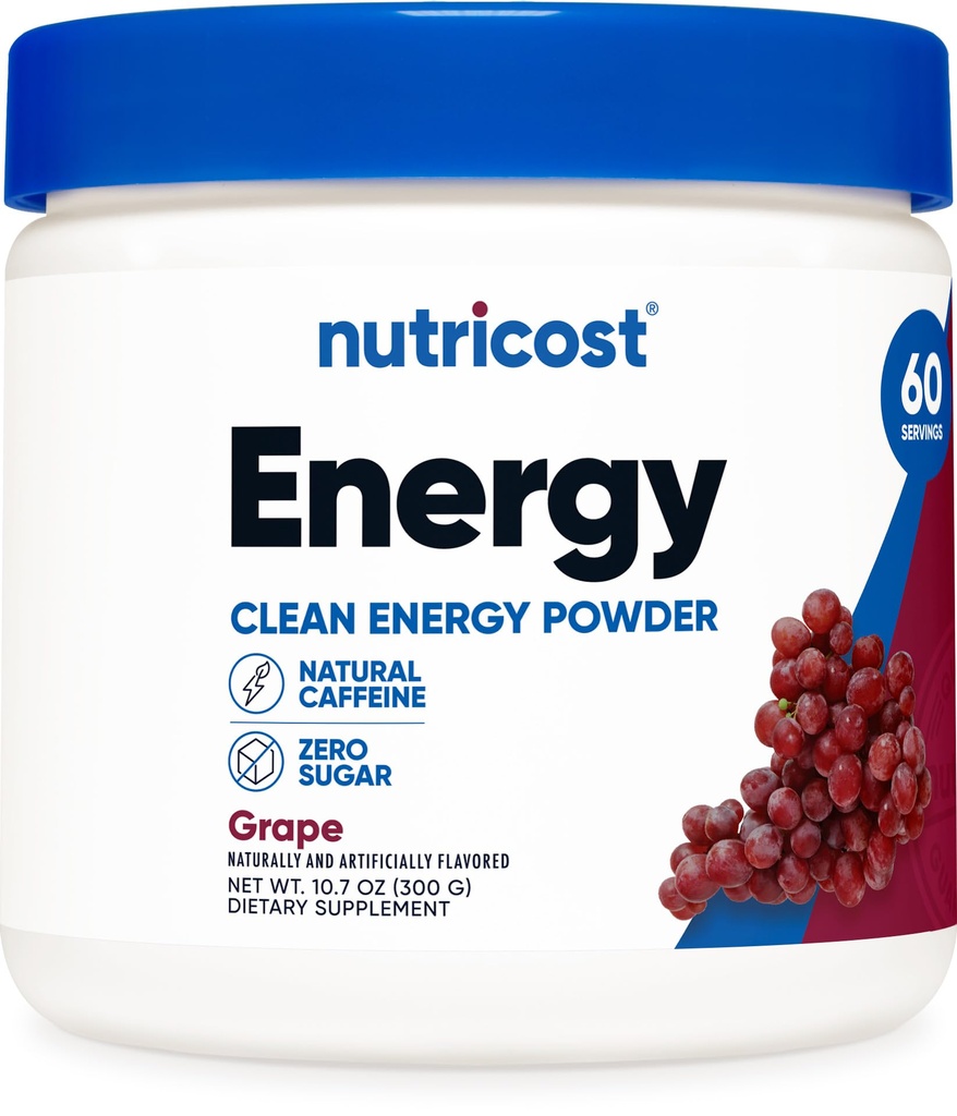 Nutricost Energy Drink Powder (Grape) (60 Serveringer) - Pre Workout Supplement med naturlige smagsstoffer - Non- GMO, Gluten- fri