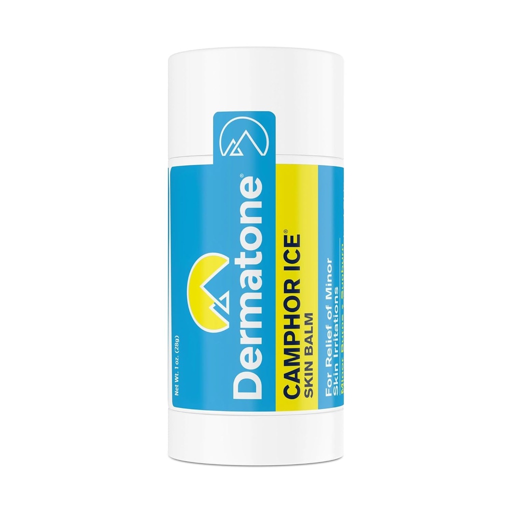 Dermatone Campher Ice-124; hudbalsam til tørre, krakkede og chapped hud-124; Læber, hænder, fødder-124; Hud Irritation Relief-124; Sunburn-124; Bug Bites-124; Mindre Burns-124; Lindrende dampe-124; Nasal Congestion, 1 oz stick