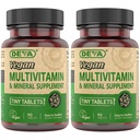 DEVA små tabletter Vegan Multivitamin til kvinder & mænd 2- pakke med jern, C-vitamin, E, B komplekse vitaminer, zink, 90 tabletter hver