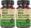 DEVA små tabletter Vegan Multivitamin til kvinder & mænd 2- pakke med jern, C-vitamin, E, B komplekse vitaminer, zink, 90 tabletter hver