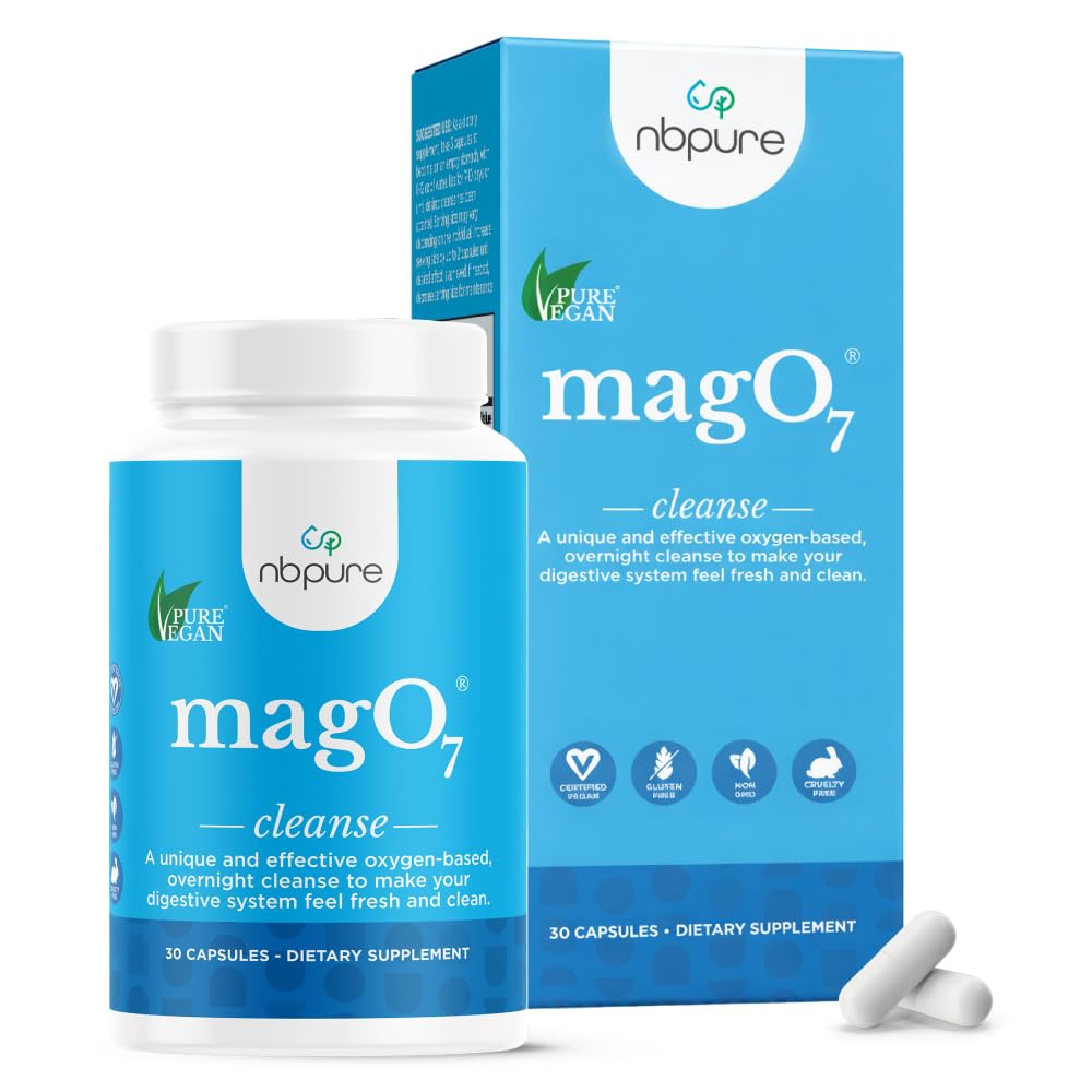 nbpure MagO7 - Natural Colon Cleanse & Detox - Lejlighedsvis Forstoppelse Relief, Afføring, & Bloating Support for Mænd & Kvinder - Ozonated Magnesium Oxide, 30 Kapsler
