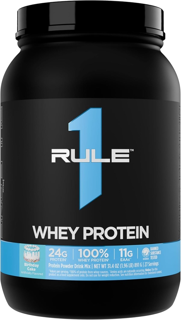 Regel 1 Whey Protein - 24g Fast- Actioning Protein fra All- Whey Kilder med naturligt okkurering EAA & BCAA for workout Inddrivelse eller Anytime Brug (2 pounds *, Fødselsdagskage)