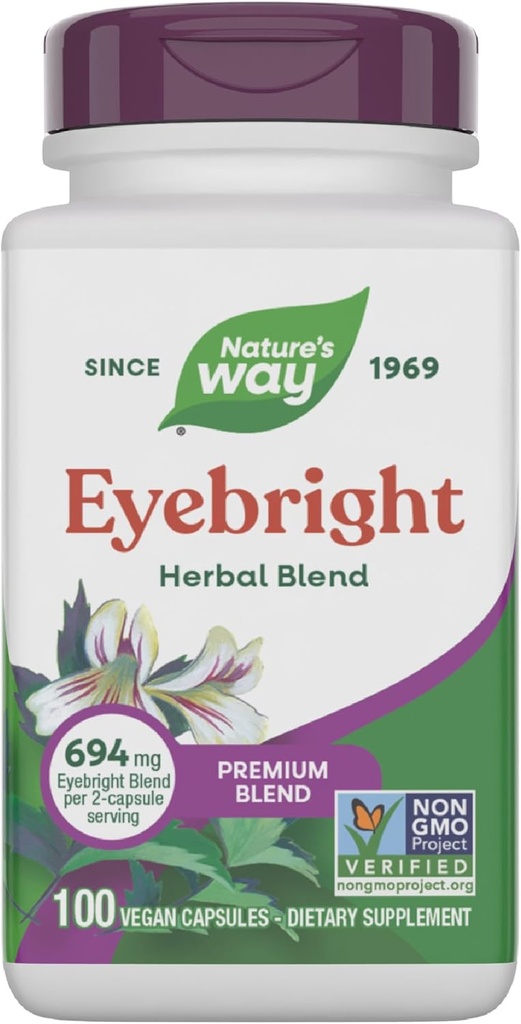 Nature 's Way Eyebright Premium Blend, Herbal Blend, Non- GMO Project Verified, Vegan, 100 Kapsler (Packaging May Vary)