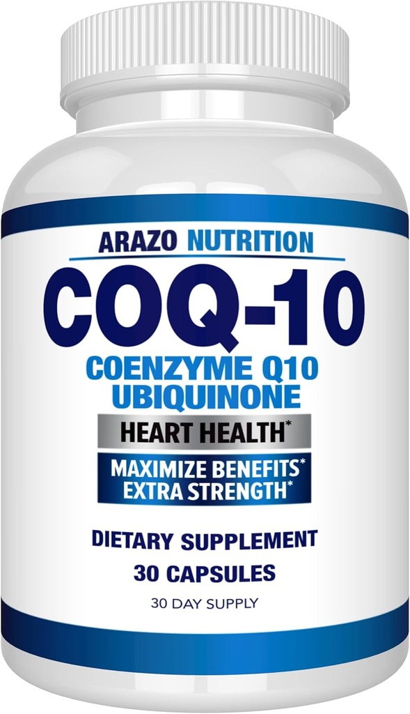 Arazo Nutrition CoQ10 Ubiquinone Coenzym Q10- 200mg Maximum Strength Nutritional Supplement - High Absorption Capsules with No Soy