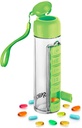 Synergy Vandflaske & Pill Organizer - Rejseopbevaring Container for Vand, Juice, Vitamin - Bærbar 7-Day Pillbox - til udendørs, Gym, Rejser - Easy Carry Rem - BPA Free Plastic - 400ml (Grøn)