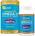 Qunol Advanced Omega 3 Krill og Fish Oil Complex, 10x bedre biotilgængelighed, One Pill Dosis, 250 mg EPA & DHA, understøtter hjerne, øje, hjerte og fælles sundhed, 90 greve (pakke med 1)