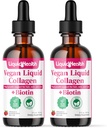 LIQUIDHealth 100% Vegansk Collagen Plus Biotin 100,000mcg flydende dråber - Plantbaseret flydende kollagen til kvinder & mænd - hår & negle vækst, hudsundhed, øger Metabolisme - Made in USA, Non- GMO (2 Pack)