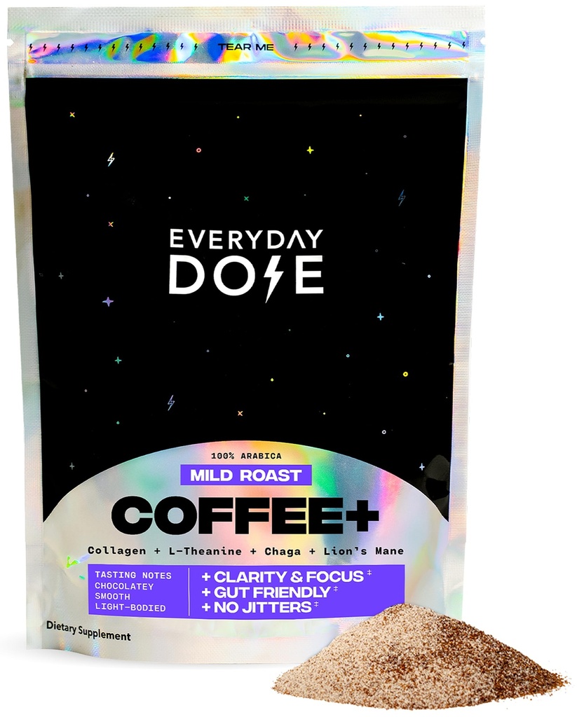 Daglig dosis Premium Adaptogen Mushroom kaffe med Grass- Fed Collagen, Chaga, Lions Mane & L- Theanine for bedre fokus, energi, fordøjelse, hud, og immunitet 30 Tjenester