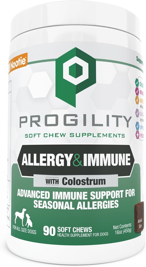 Nootie Progility Allergi & immunsupplement, Sæsonallergier Avanceret immunsupportsupplement til hunde, 90 bløde tygger per beholder