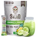 Salud 2-in-1 Energy Drink Powder + Focus, Cuckumber Lime, Organic Coffein, B6 + B12, Theanin, Clean Energy Drink Pacets, Agua Fresca Mix, Non- GMO, Gluten Free, Vegan, 1g sukker, (15 Servere)