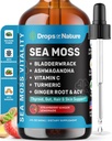 Ashwagandha & gurkemeje Liquid Drops - Vitamin C, Sea Moss, Apple Cider Vinegava, Bladderwrack - Vegansk Liquid Drops til Omfattende Wellness Support & Vital Immunity (Jordbær Ginger Lemonade, 60ml)