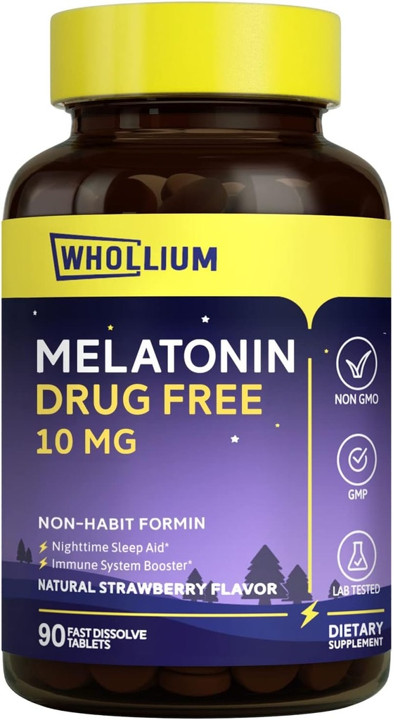 Melatonin 10 mg, Natural Strawberry Flavor, Easy- smeltet, Nighttime Rest, Mind Room, 90 Tabs
