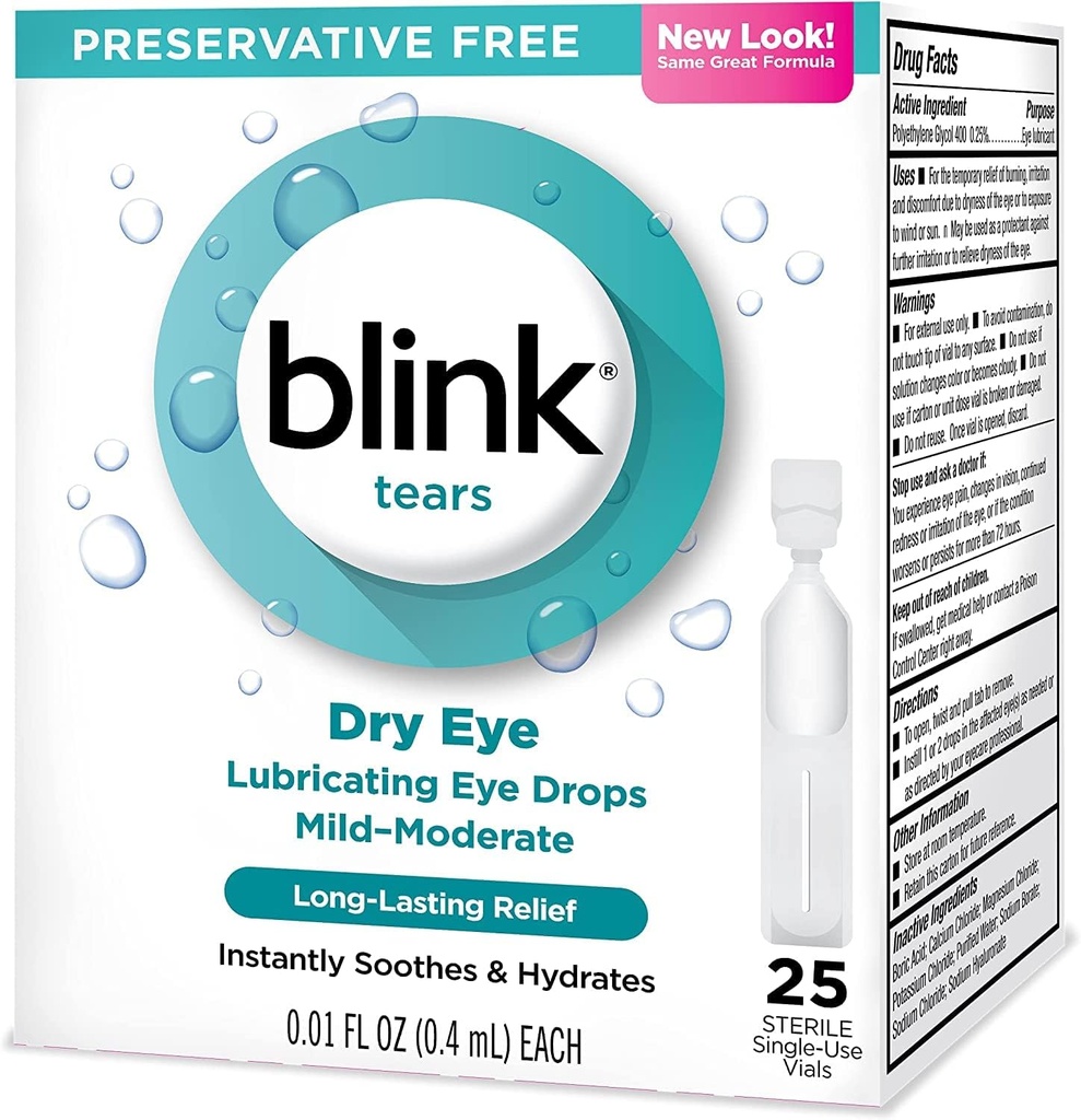 Blink tåre smøremiddel øjendråber Mild- moderate tørre øje .01 Fl Oz 25 Tæl