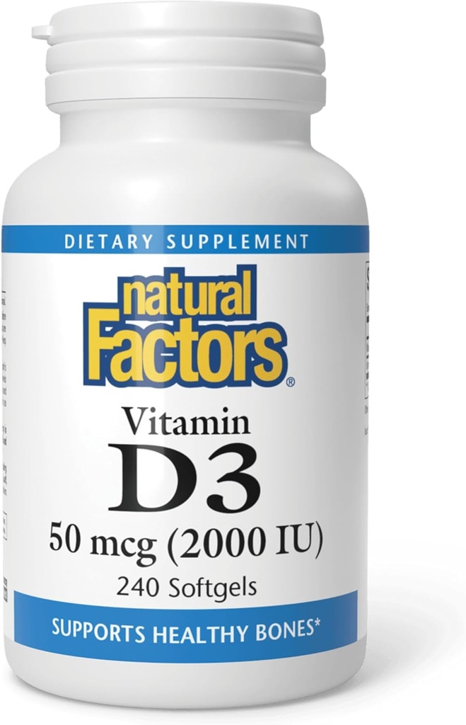 Naturlige faktorer - D3- vitamin 2000 IE, understøtter sunde knogler, 240 bløde geler