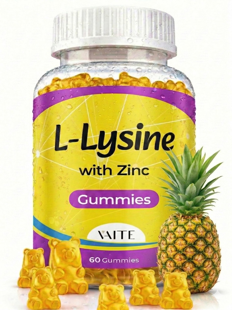 L Lysin Gummies 1000mg med zink - Understøtter Hud, Lip, Vegan, Gluten Free, 60 Chewable L- Lysin for voksne, Vitaminer Tissue Health & Immunsystem, Amino Acid & Complex Kosttilskud, Non- GMO