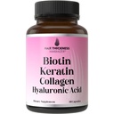 Biotin + Keratin + Marine Collagen + Hyaluronsyre, 4-in-1 hårvækst Vitaminer med 10000mcg biotin kapsler, Thickening Complex for kvinder og mænd med hårtynding