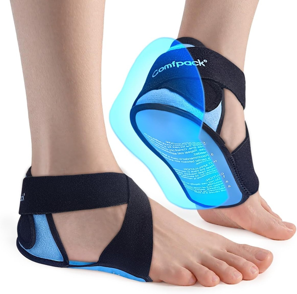 Plantar Fasciitis Ice Packs with Heel & Sole Gel Coverage, 2PCS Gel Heel Cups Protectors for Pain Relief, Adjustable Foot Ice Pack Wraps for Achilles Tendonitis
