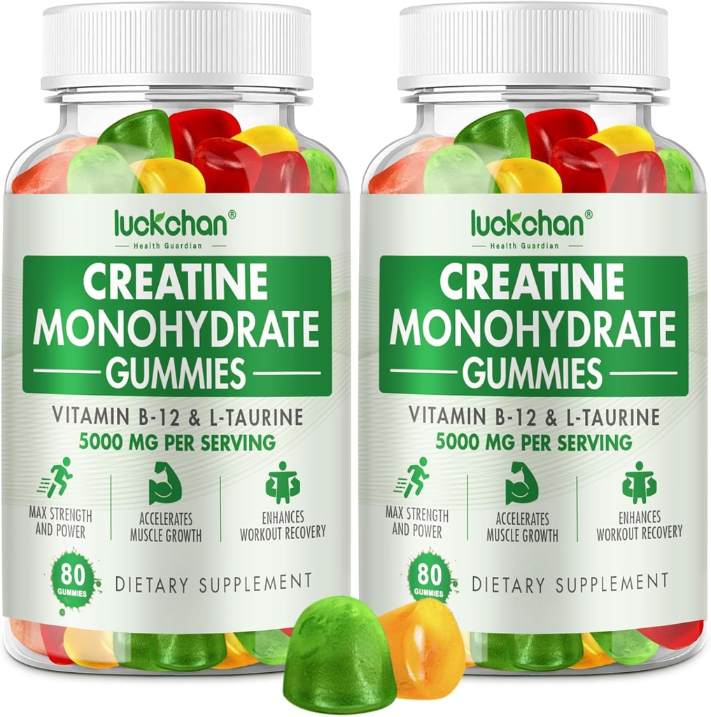 Creatine monohydrat Gummies 5000mg for mænd og kvinder - Creatine for kvinder - Chewables Creatine monohydrat for muskel styrke, muskel builder, Energy Boost, 160 Greve Pre- workout supplement
