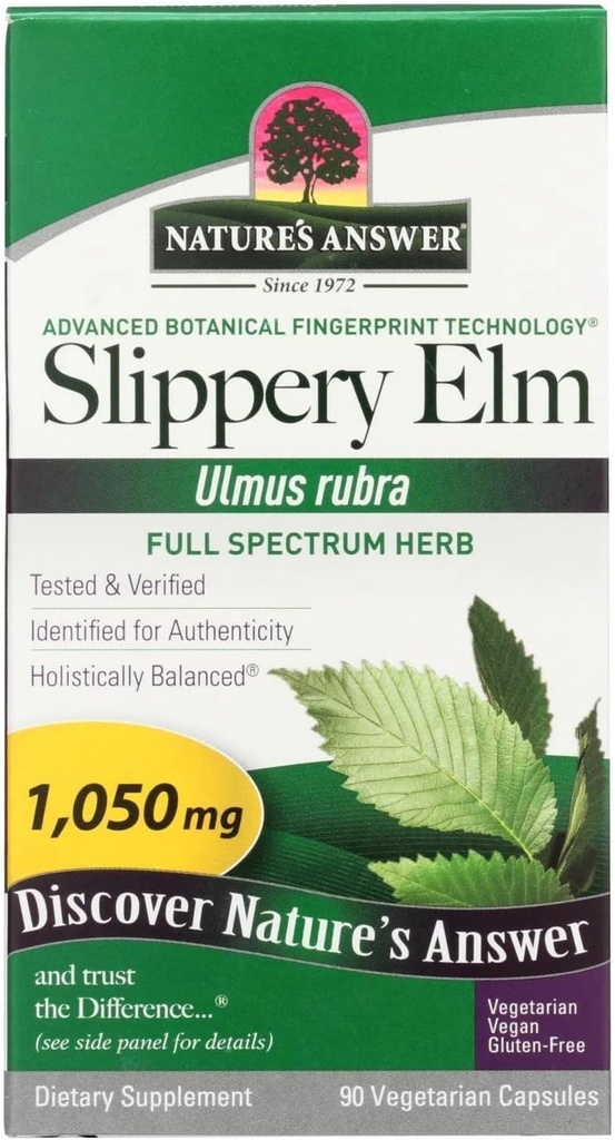 Naturens svar Slippery Elm Beeg 124; Super koncentreret urte supplement Beeg 124; Lindrer mucous Memory # 124; Demulcent Herb # 124; Kosher # 124; Vegan # 124; Gluten Free # 124; 90 Kapsler