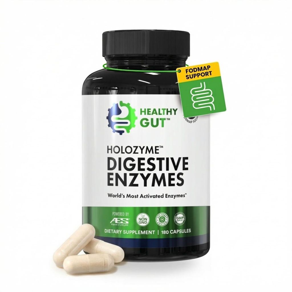 Healthy Gut HoloZyme Max Strength Digestive Enzymes | FODMAP-Friendly Formula Prevents Bloating, Gas, & Indigestion w/Protease, Amylase, Lipase, Lactase, and More | 90 Servings