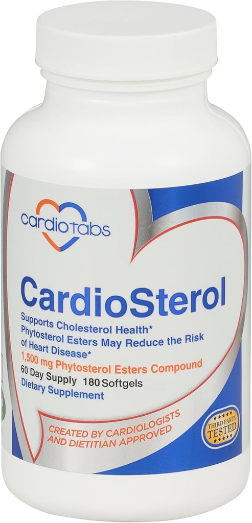 Kardiosterol, 1,5 gram Plantbaseret Phytosterol Estere Plus Fish Oil, Cholesterol Support, Indeholder blandede tocopheroler, Plant Steroler Supplement - 60 Day Supply - 180 Softgels