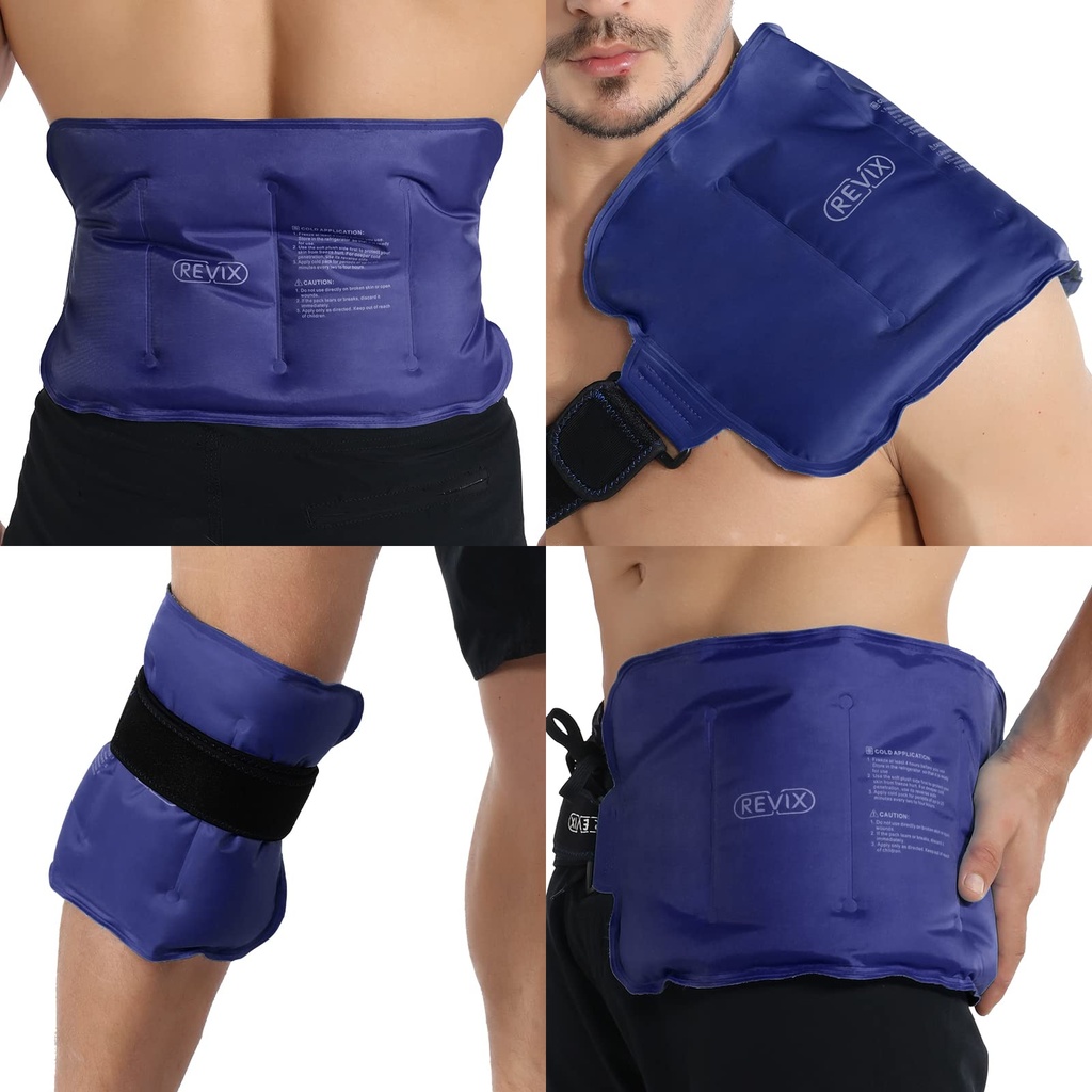 REVIX Ice Pack til skader Genanvendelige Gel til nedre ryg, kolde pakker til tilbage skulder, albue, Hip, ben, wrap omkring hele knæ, Soft Cold Compress, 16 × 9 "Navy