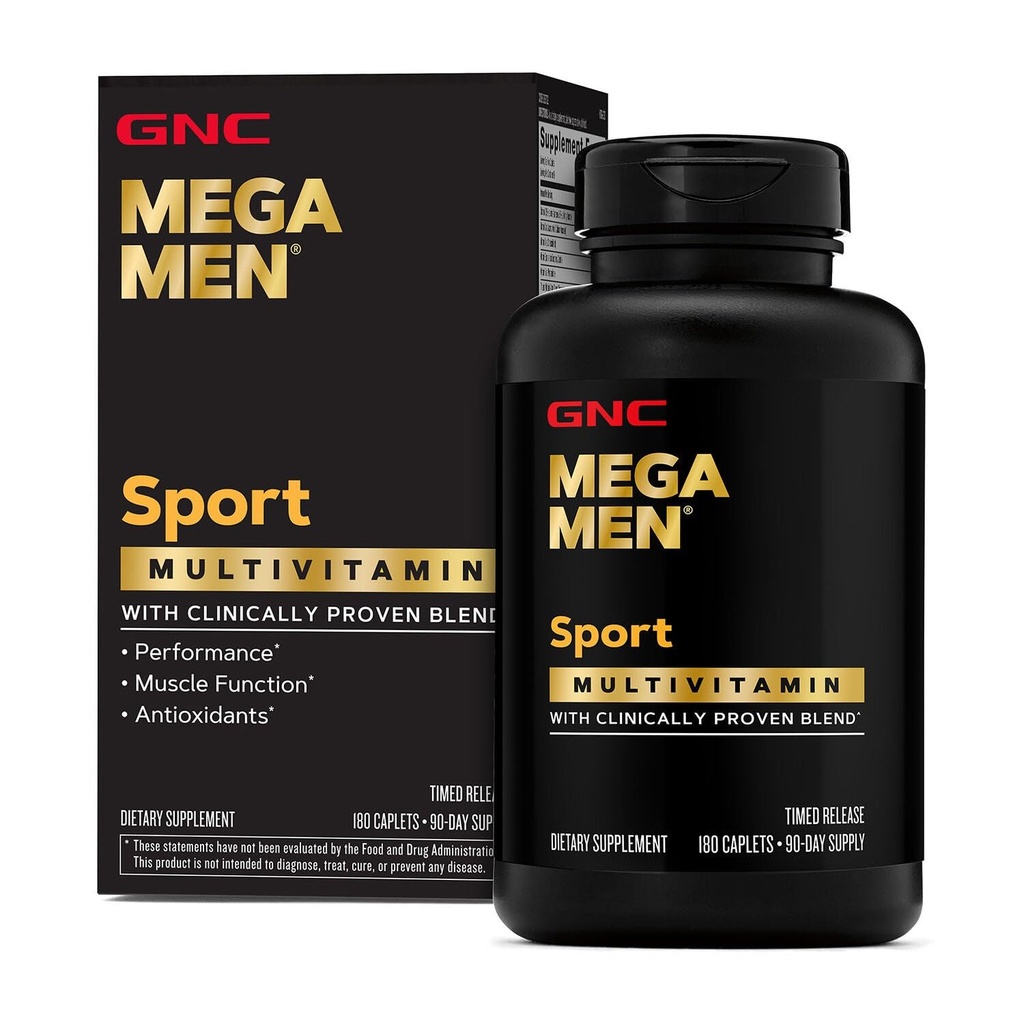 Mega Mænd Sport Multivitamin Caplets, Atletisk Performance Nutrition, Muskelfunktion, Klinisk bevist at føle sig bedre, Antioxidanter, B Vitaminer, Energiproduktion, Timet Release, 180 ct