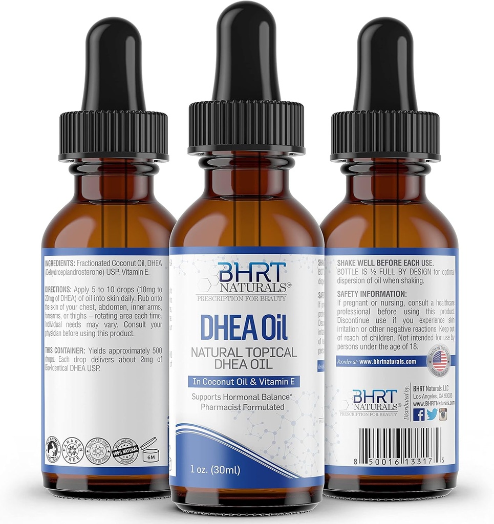 DHEA Supplement Natural Topical Oil - Høj koncentration DHEA for kvinder og mænd - Premium Formel Hormonbalance for kvinder - Understøtter Hormonal Balance, 1 Fl Oz (pakke med 1)